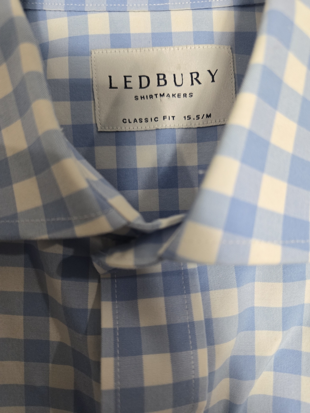 Ledbury Classic Light Blue Gingham Check Dress Shirt Stretch Cotton 15.5 Medium - Picture 3 of 8
